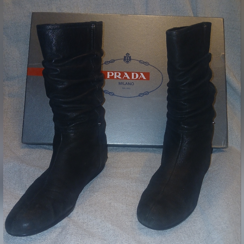 Prada Women's Black Suede Flat Boots. Size 37.5 EU or 7.5 US. - Picture 15 of 15